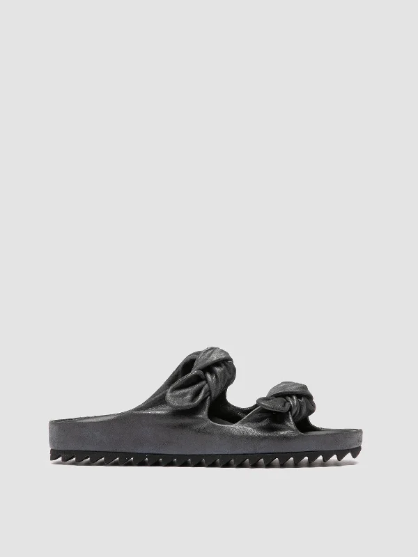 PELAGIE 021 - Black Leather Slide Sandals