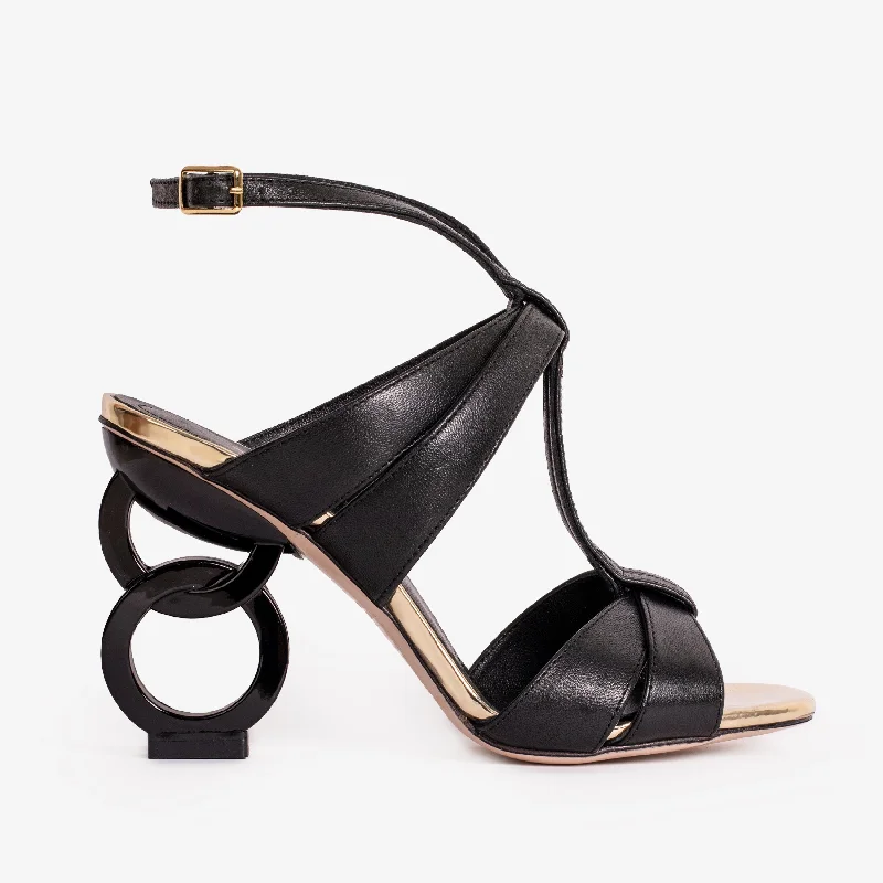 The Duffryn Black T-Strap Leather Women Sandal