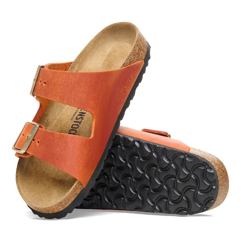 Women's Birkenstock Arizona Oiled Leather Color: Burnt Orange (MEDIUM/NARROW WIDTH)