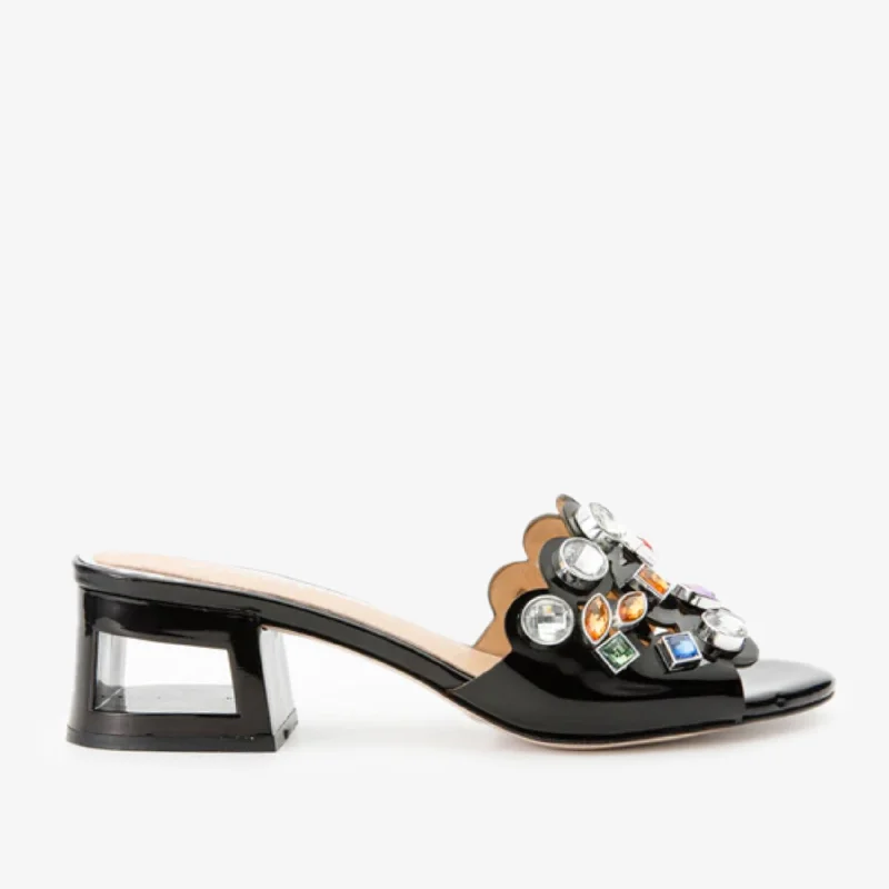 The Capadica Black Leather Block Heel Women Sandal