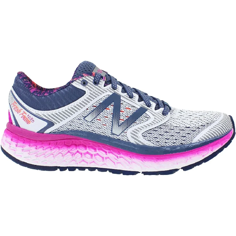 Women's New Balance W1080WO7 Fresh Foam Running Shoes Arctic Fox/Poisonberry/Vivid Tangerine Mesh