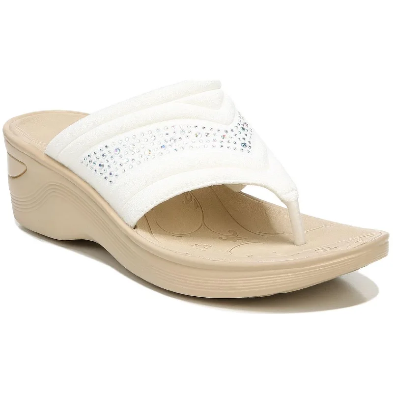 Bzees Womens Dazzle Me Embellished Wedge Thong Sandals