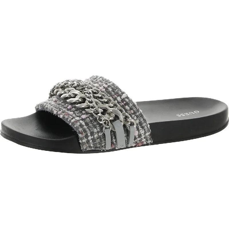 Guess Womens Salema Chain Knit Pool Slides