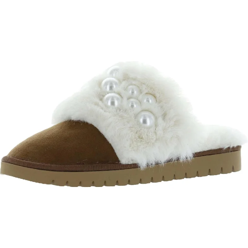 INC Womens Ilene Pearl Faux Fur Slide Slippers