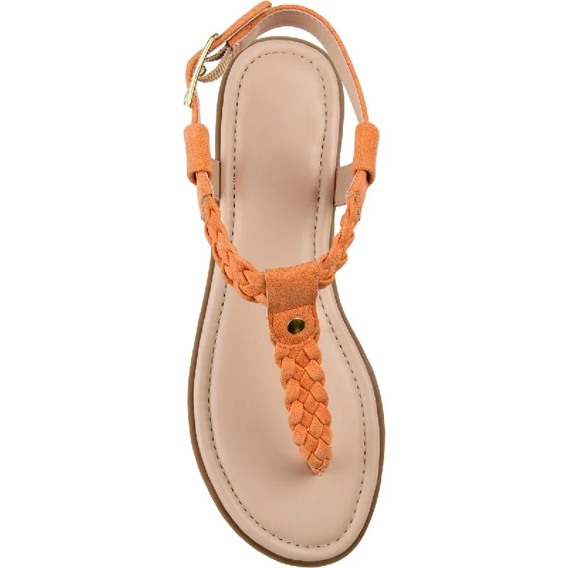 Journee Collection Womens Genevive Faux Leather Braided T-Strap Sandals