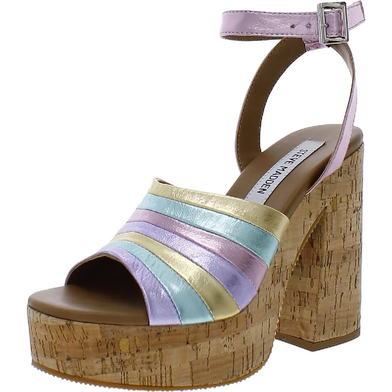 Steve Madden Womens Delvina Leather Ankle Platform Sandals