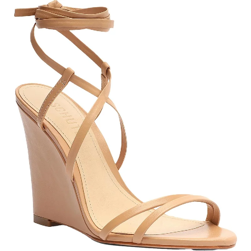 Schutz Womens Leather Lace-Up Wedge Sandals