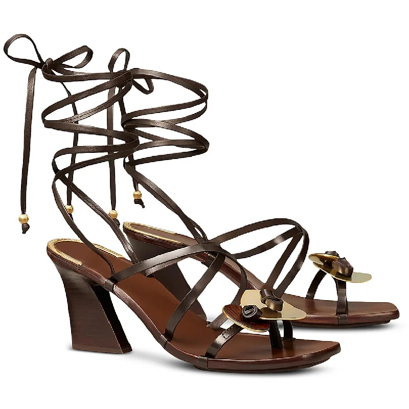 Tory Burch Womens Leather Embellished Strappy Sandals