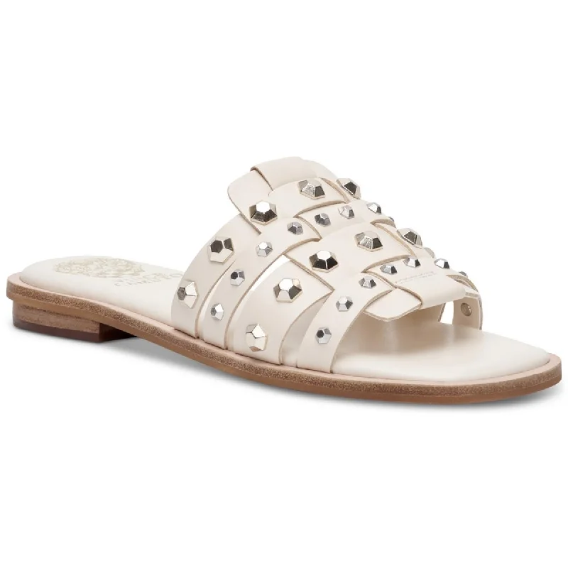 Vince Camuto Womens Neverna Leather Studded Slide Sandals