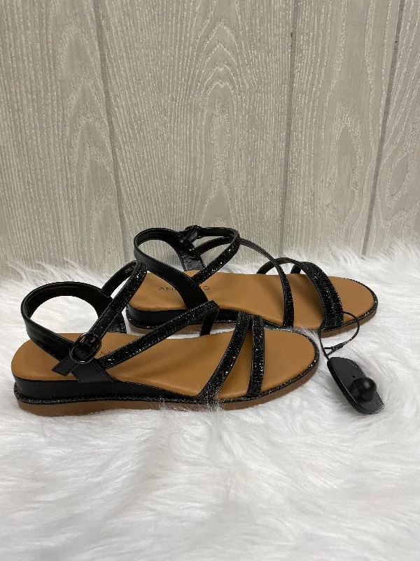 Black Sandals Heels Wedge Andiamo, Size 7