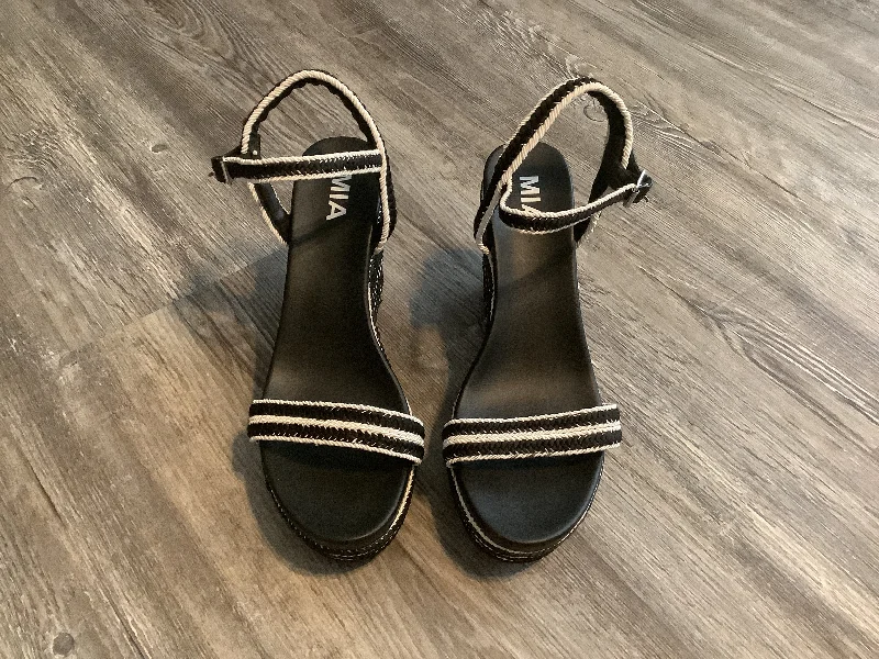 Black & White Sandals Heels Wedge Mia, Size 8.5