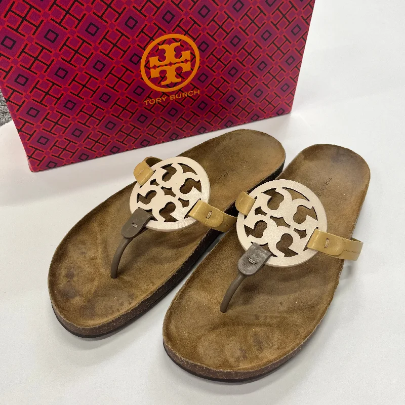 Cream Sandals Flip Flops Tory Burch, Size 10