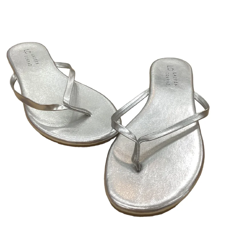 Silver Sandals Flip Flops Cmc, Size 8